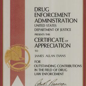 Certificate of Appreciation from the Drug Enforcement Administration