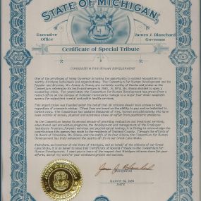 Certificate of Special Tribute from Governor Blanchard
