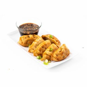 Golden fried dumplings from Urban Wok. The perfect appetizer or light meal!