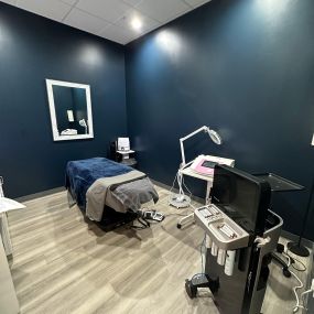 The private esthetician room.  Esthetic services offered include hydrafacials, cryoskin treatments, and Circadia oxygen facials.