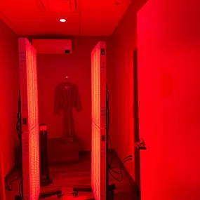 The red light therapy lights in action.