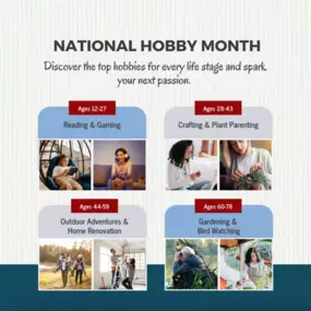 January is National Hobby Month! Hobbies are more than just pastimes—they’re a chance to recharge, learn, and grow. Whether you’re diving into something creative, relaxing, or adventurous, there’s a hobby waiting to bring joy to your day.