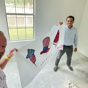 Pictureed here is Mike with Porch and Parish and Cecil M. Graves III inside Cecil’s future podcast studio!  This towel is going to a great family!  Thank you Mike for all you do here in Zachary!