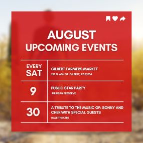 Check out these awesome events happening in Gilbert this August! ???? Which event are you most excited about?