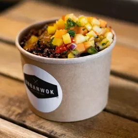 Just because you have diet restrictions does not mean that you can't eat out. Try our black bean mango quinoa salad! Its gluten-free and vegan.