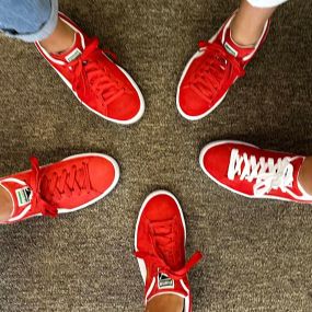 Kicking it!
Twinning in the office today with our matching shoes. 
The team that steps together, stays together