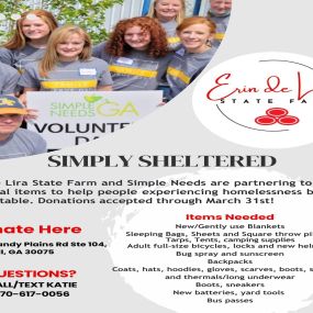We are SO excited to partner with Simple Needs GA, Inc. for their Simply Sheltered program. All donations will help those experiencing homelessness more comfortable!

This is a perfect time to jumpstart your spring cleaning! Thank YOU for the support!