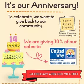 ????️14 years ago on this date, Carly and I formally opened the doors to Darn Knit Anyway for the first time.