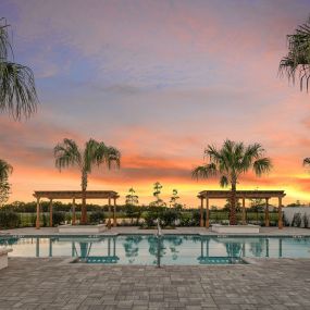 Resort-style pool at amenity center in the new construction community in Tampa, Waterset by Pulte Homes.