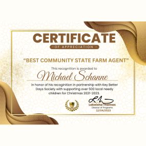 Best Community Agent Michael Schanne - State Farm Insurance Agent 
Thanks for partnering with Key Better Days Society