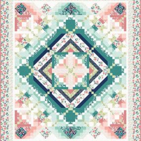 From Wilmington Prints and featuring the Juliette fabric collection by new designer Angela Nickeas this medallion-style queen block of the month finishes at 90