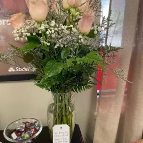 Received these beautiful flowers today from a long term customer! Always great when our team gets the recognition they deserve! Love my team and the community! You all are the best!!!