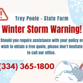 Despite the winter storm, our office remains open and ready to assist you. If you need any assistance with your existing insurance policy or would like to get a complimentary quote, feel free to call our team. 

Stay safe and warm!