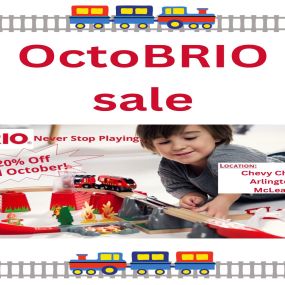 All aboard! OctoBRIO is here! For the month of October, all BRIO is 20% off at all three of our stores. Come on in and check out all the planes, trains, and automobiles.