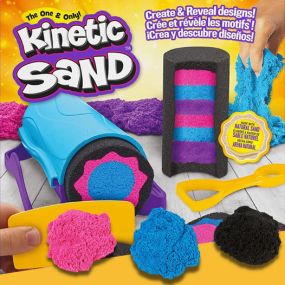 Create your own amazing designs with the Kinetic Sand Slice N’ Surprise Set! Includes 4.5oz each of black, pink, and blue Kinetic Sand, and seven tools and molds.