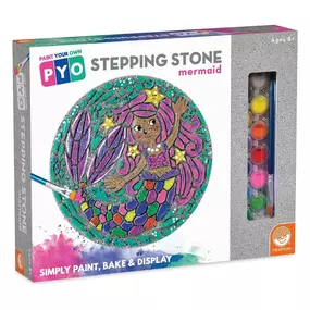 A dozen vibrant paints allow for endless creativity with Paint Your Own Stepping Stones—mix, blend and add custom color accents right out of the box—no cement mixing necessary! Once painted, bake the stone in your oven for a long-lasting, weather-resistant finish. Display this Mermaid Stepping Stone or make a whole pathway of colorful designs to transform your garden, backyard or patio!