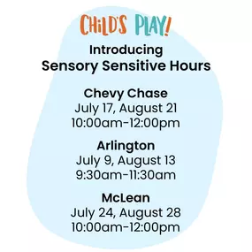 Introducing... new Sensory Sensitive Hours! All three of our Child's Play locations now offer Sensory Sensitive Hours for those who benefit from a calmer shopping experience. All are welcome in our stores, and we strive to make your trip to Child's Play accessible and fun!