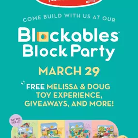 Exciting News! We’re hosting a fun, hands-on event with Melissa & Doug’s new Blockables™ and YOU’RE invited!✨

Play with the NEW Blockables™: connectable, stackable, playable wooden blocks that encourage creativity and imaginative play. Watch your kiddos explore fine motor skills, problem-solving, and storytelling as they build and create. Plus, get creative and have a chance to win a Melissa & Doug Blockables™ set of your own! ????

Join us on March 29 from 12-4 pm at our Chevy Chase DC and McL
