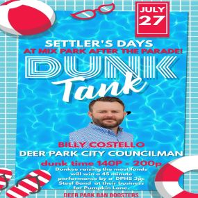 We REALLY want to see this guy get drenched and would LOVE to have the DPHS 3pc Steel Band perform outside of Billy Wonka’s Chocolate Factory at Pumpkin Lane this year!
Our office will match any funds raised from 1:40-2:00pm to put this politician’s swimming abilities to the test!