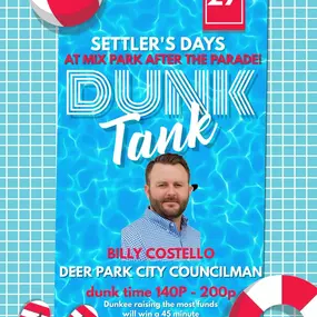 We REALLY want to see this guy get drenched and would LOVE to have the DPHS 3pc Steel Band perform outside of Billy Wonka’s Chocolate Factory at Pumpkin Lane this year!
Our office will match any funds raised from 1:40-2:00pm to put this politician’s swimming abilities to the test!