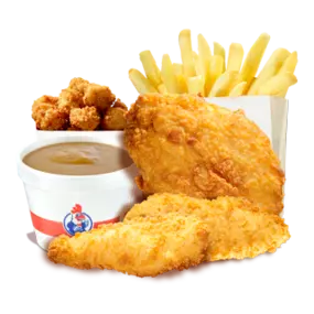 Picture of our Boneless Chicken Sampler Meal. Available in our Favorite Chicken restaurants, where we are hoping our great food will make us everybody's favourite chicken shop.