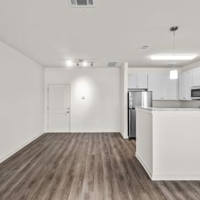 View of living room and kitchen