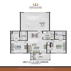 Unit C1-2 - Two bedroom two restroom apartment floor plan