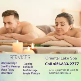 A couple's massage is just like any other massage service, 
but you and your partner receive the massage at the same time, 
on separate tables, and by two different massage therapists. 
The massage is generally offered in a private room on side-by-side massage tables.