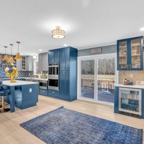 L-Shape Blue Kitchen Remodeling