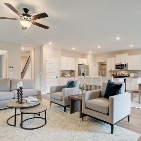 Open concept family room and kitchen in the DRB Homes Ridgewater community