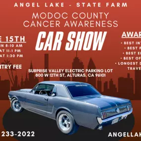 Join us on June 15th for the Modoc County Cancer Awareness Car Show!

Enjoy a day of stunning vehicles and motorcycles, awards, and raffles, with all proceeds supporting the Modoc County Cancer Awareness Group's efforts to aid local cancer patients with travel and lodging expenses. This fun and charitable event is a great way to show your support for a worthy cause.

We look forward to seeing you at our booth!