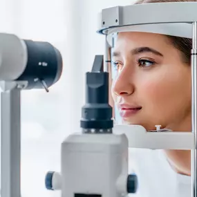 Female patient getting a vision exam.