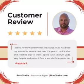 Thank you, Patricia F., for sharing your wonderful experience! We're so glad Cheryle was able to assist you with your homeowner's insurance and make the process easy and stress-free. ????????
Have a great experience with our team? We’d love to hear it!