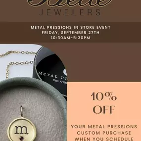 ???? Exclusive In-Store Event with Andreas from Metal Pressions! ????

Join us Friday, September 27th, from 10:30 AM - 5:30 PM for a special opportunity to create a one-of-a-kind piece of jewelry with Andreas from Metal Pressions! ✨