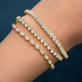 ✨ **Golden Elegance at Its Finest** ✨

Feast your eyes on these stunning yellow gold tennis bracelets, featuring fancy-shaped diamonds set in sleek bezels. ???? Whether you’re stacking them or wearing one as a statement piece, these bracelets add a touch of luxury to any look.