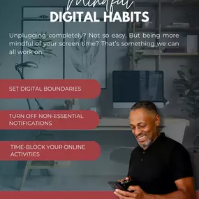 For most working adults, disconnecting 100% isn’t realistic—but small changes can make a big difference in balancing online time and real life. Set digital boundaries by designating tech-free zones, like mealtime or the first hour of your morning. Turn off non-essential notifications to reduce distractions, and time-block your online activities to be intentional with social media and emails instead of constant scrolling. You don’t have to go off the grid—just make space for what really matters.