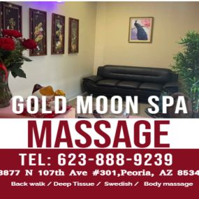 Whether it’s stress, physical recovery, or a long day at work, Gold Moon Spa has helped 
many clients relax in the comfort of our quiet & comfortable rooms with calming music.