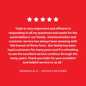 Emanuela, thank you for leaving us an amazing review! We are glad to hear that Calin has been able to help you with your auto insurance needs. Your feedback is important to us and we value the chance to provide you with high-quality coverage. Thank you for choosing us as your coverage provider, we look forward to serving your insurance needs for many years to come!