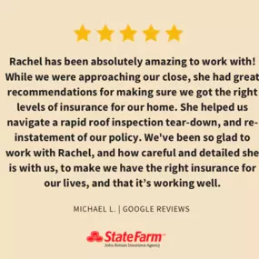 Michael, thanks for sharing your experience and being a long-time State Farm customer. I'm glad Rachel and our team could assist you through those challenging situations. It's great to know that Rachel's recommendations and support helped you navigate the issues with your home and roof. We're always here to ensure you have the right coverage and support. If you need anything else, feel free to reach out.