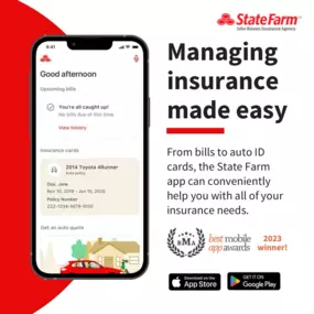 The State Farm Mobile App puts convenience in your hands! Access your insurance cards, pay bills, file claims, and request roadside assistance—all in one app. Designed with your feedback in mind, it features facial recognition, mobile payments, and personalized support. Serving over 12.6 million customers last year, it's your go-to for all things insurance. Like a good neighbor, State Farm is there!