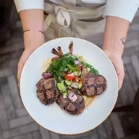 WOOD-GRILLED LAMB CHOPS | Lebanese tomato salad, classic hummus, fresh herbs