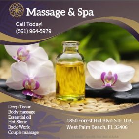 Our traditional full body massage in West Palm Beach, FL 
includes a combination of different massage therapies like 
Swedish Massage, Deep Tissue, Sports Massage, Hot Oil Massage
at reasonable prices.
