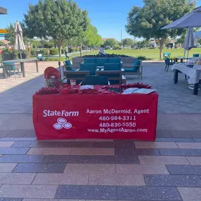 All set up and ready to go on this beautiful Arizona Day! 
We are at Cadence at Gateway
for a vendor fair, come on out and join the fun…. and of course swing by our table and say hello we would love to see you! 
#statefarminsurance
#neighborhood
#artsandcrafts
#FamilyFunDay