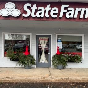 Jason Hodgdon - State Farm Insurance Agent office front with holiday gnome bushes!