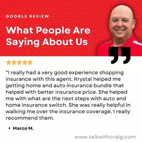 A big thank you to Marco for sharing your wonderful experience with our office! It makes us so happy to hear how easy it is to switch and save! Give us a call today and let’s get you started on this simple journey to savings!