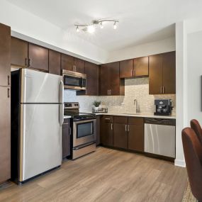 Kitchen with stainless steel appliances