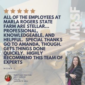 Wow! We love hearing by our customers feedback and are always striving to give remarkable service every day! 
#marlarogersneighborhood #statefarm #5starreview #stellarservice