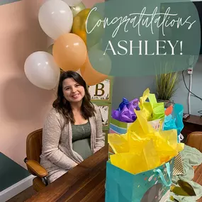 Today is Ashley’s last day at our office and we are SUPER SAD about it! We sent Ashley off with a surprise baby shower 
We have laughed so hard at your made up words and your mispronunciations, felt loved and encouraged by your words, and know our customers lives are better thanks to your helping them! 
It’s not a goodbye but a talk to you later