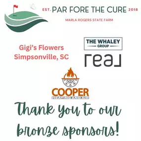 A BIG thank you to our BRONZE sponsors for our 2024 Par Fore the Cure Golf Tournament ⛳️
We are so thankful for each of your support!!! 
We still have a couple team spots left if you’d like to join us for a good cause and some fun! 
Prizes and lunch provided!