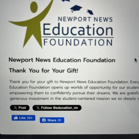In honor of National Teacher Appreciation Day we have made a donation to the Newport News Education Foundation Teacher Innovation Mini Grant Program. Thank you to all the teachers out there!